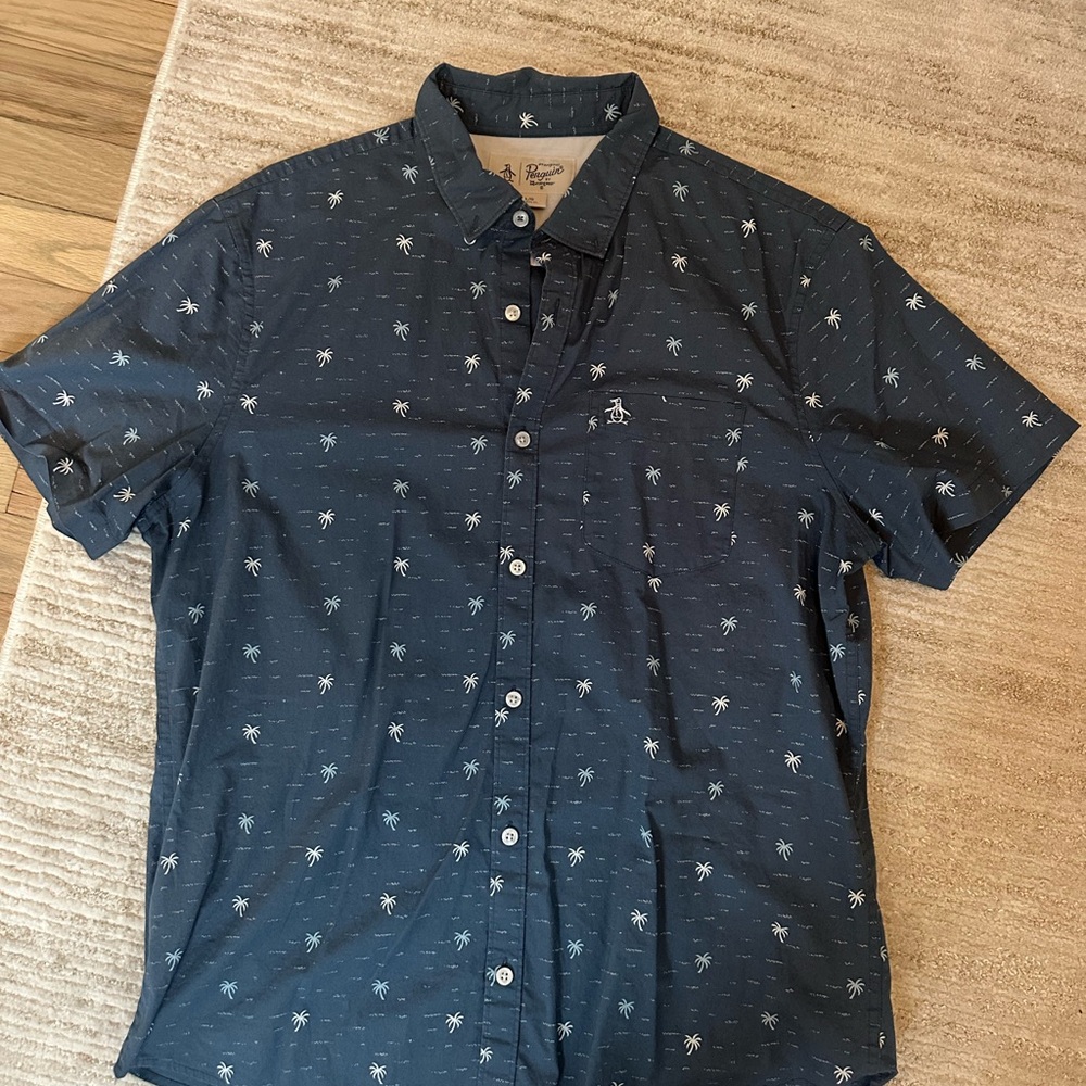 Original Penguin Dark Blue Shirt with Palm Tree Design